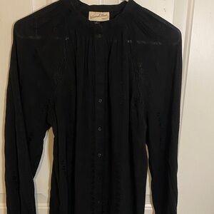 Black long sleeve button down Blouse with intricate Lace Detail Top, Universal T